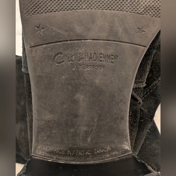 Vintage La CANADIENNE 🇨🇦 Black Waterproof Suede Knee High Stacked Heel Boots - Picture 7 of 9